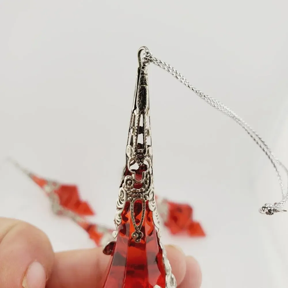 Vintage Beautiful Embellished Teardrop Christmas Ornament X5 Acrylic & Silver
